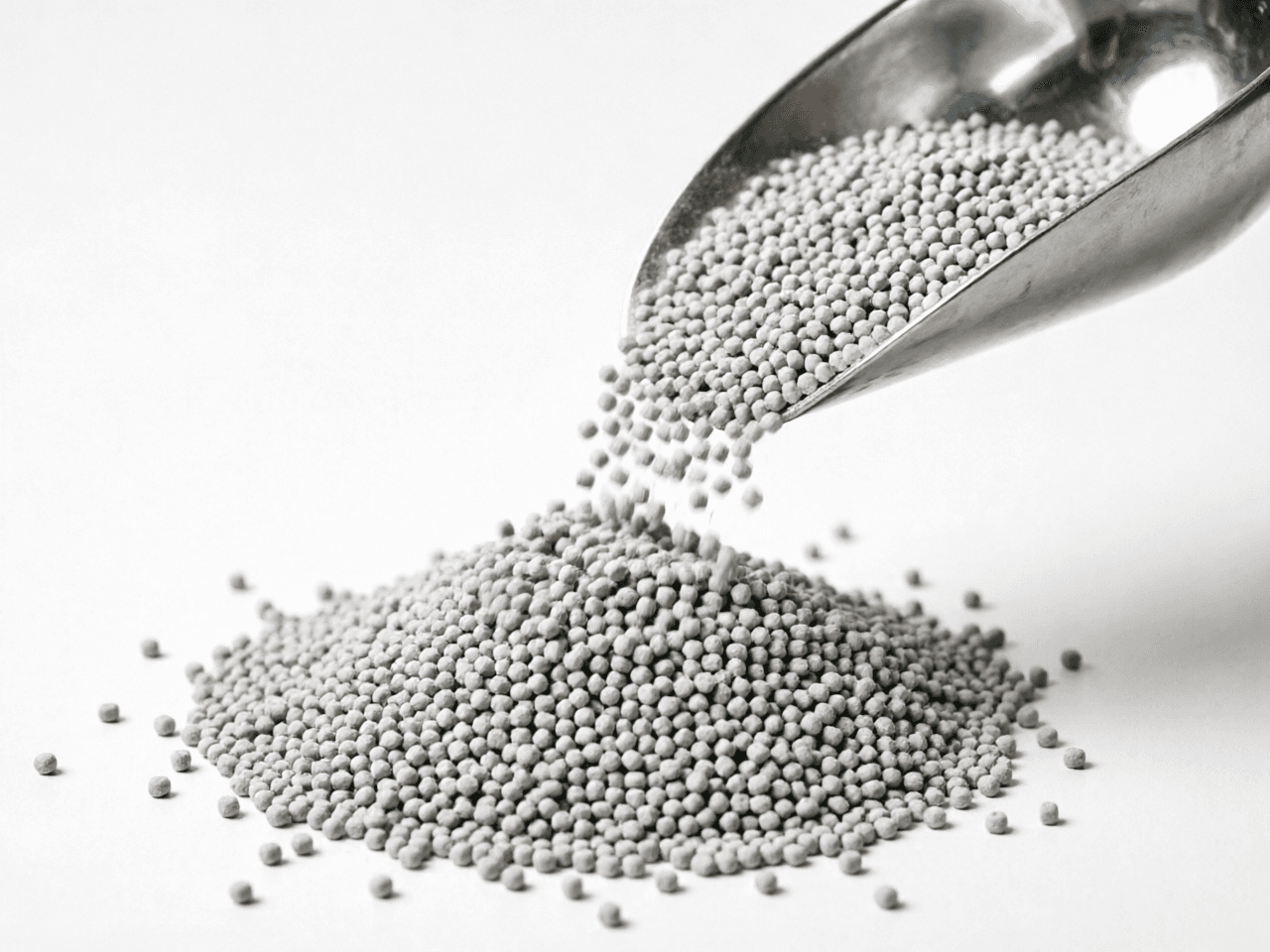 High Flowability MIM Feedstock — granules pouring from scoop